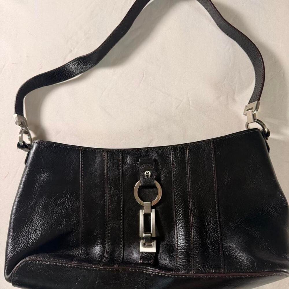 Black leather handbag